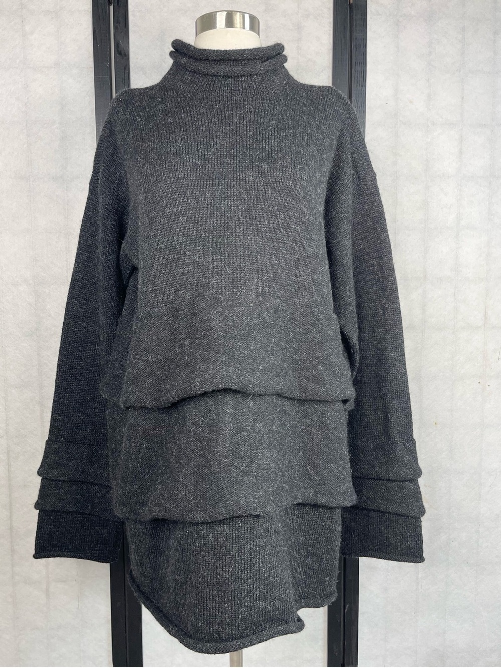 Yohji Yamamoto Charcoal Layered Turtleneck Sweater. Size: M - Picture 2 of 7